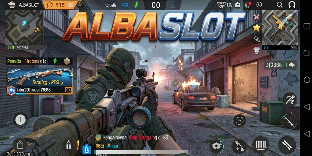 Screenshot menampilkan aksi gameplay intens di ALBASLOT.
