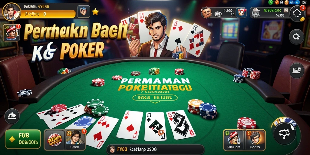 Tampilan gameplay menarik dari aplikasi Poker F08 dengan kartu dan meja.