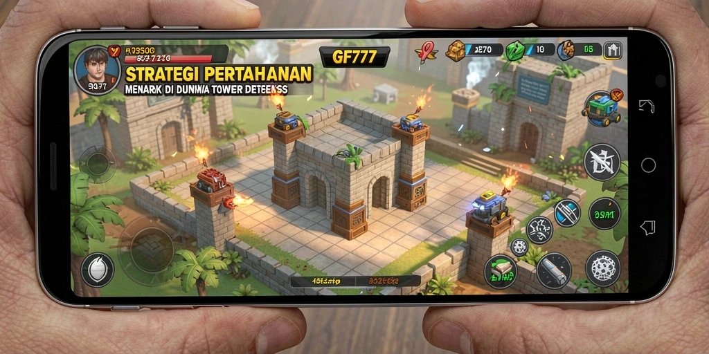 Screenshot gameplay GF777 yang menunjukkan aksi Tower Defense mendebarkan.