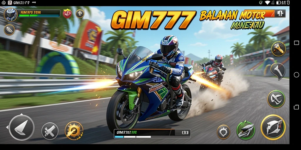 Screenshot GIM777 menunjukkan serunya balapan motor di trek.