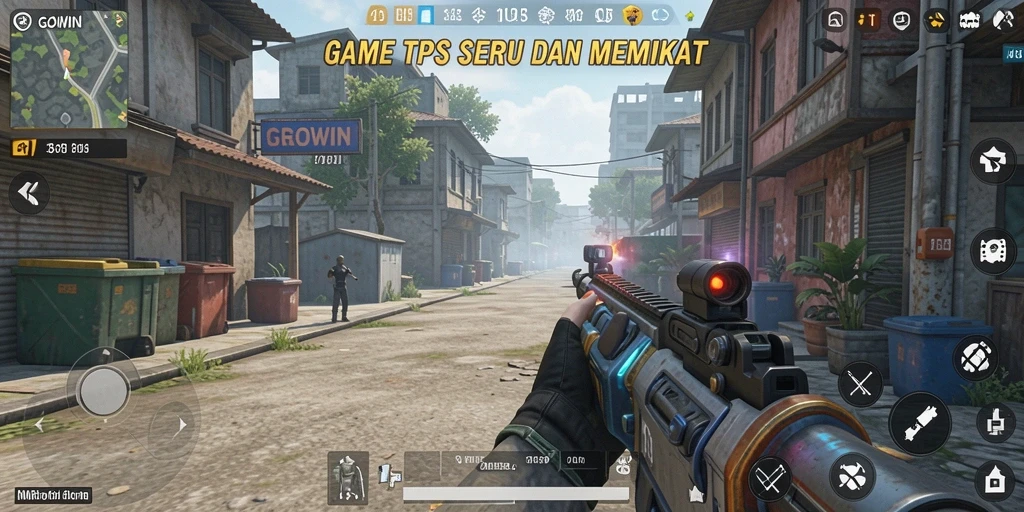 Menampilkan aksi mendebarkan dalam game TPS GOWIN.