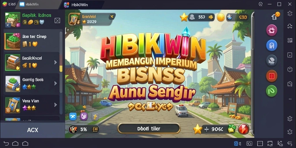 Screenshot gameplay HIBIKIWIN menunjukkan pengelolaan bisnis yang dinamis.