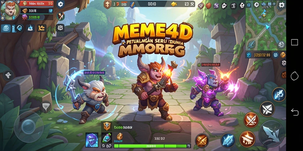 Screenshot utama MEME4D menunjukkan aksi seru dalam gameplay MMORPG.