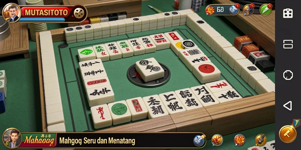 Tampilan gameplay seru dalam MUTASITOTO dengan ubin Mahjong yang berwarna.