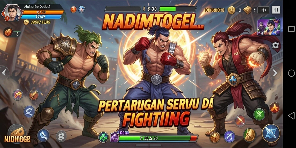Menampilkan gameplay seru dalam pertarungan NADIMTOGEL.