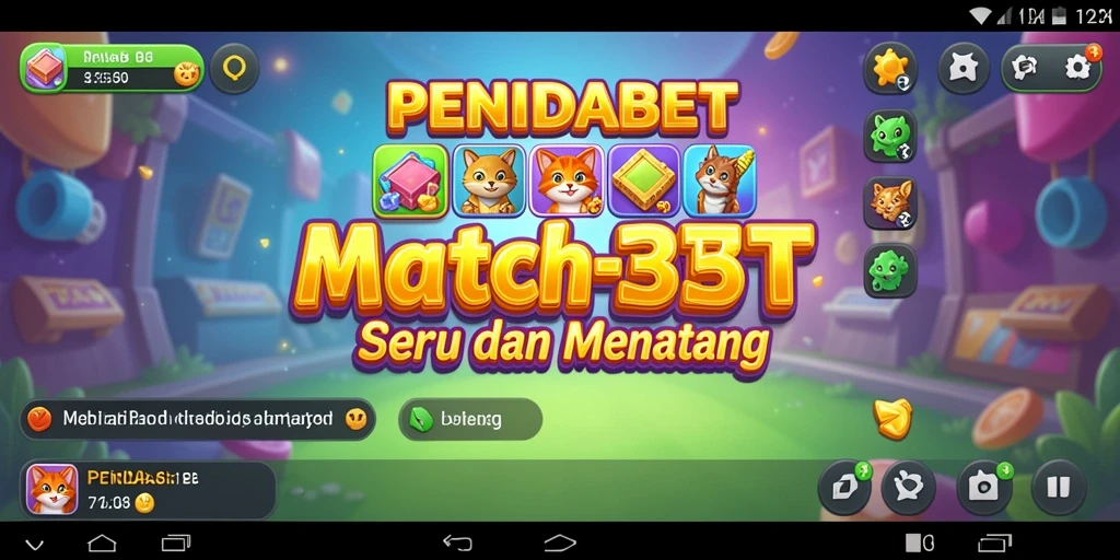 Tangkapan layar dari permainan Match-3 PENIDABET dengan elemen berwarna-warni.