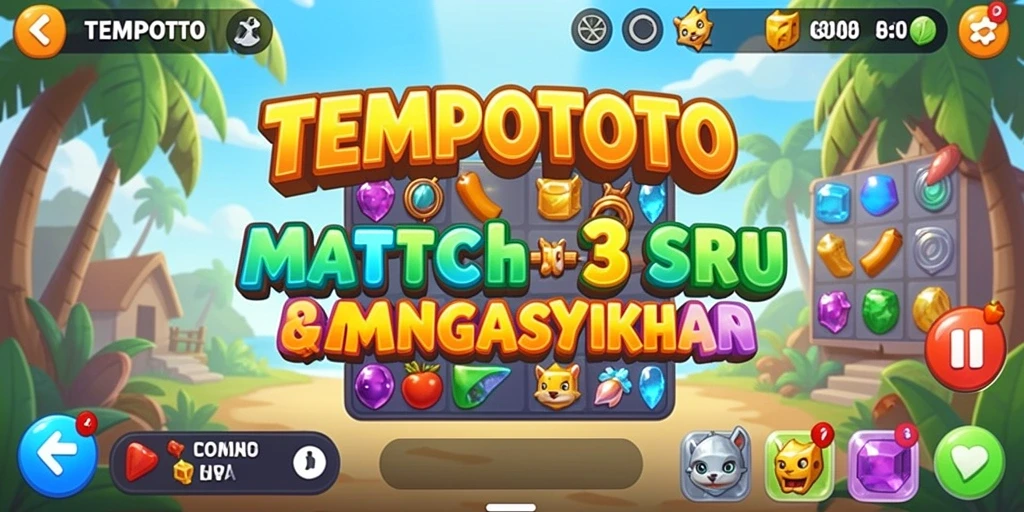 Screenshot gameplay TEMPOTOTO menampilkan aksi mencocokkan item yang seru.