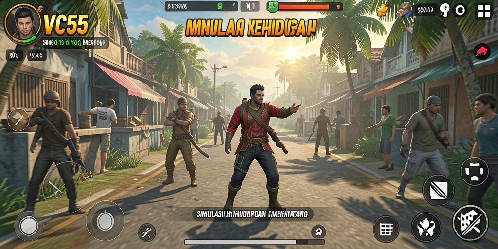 Tangkapan layar gameplay VC55 yang menunjukkan simulasi kehidupan yang menarik.